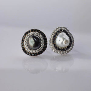 Black and White Keshi Concentric Earrings