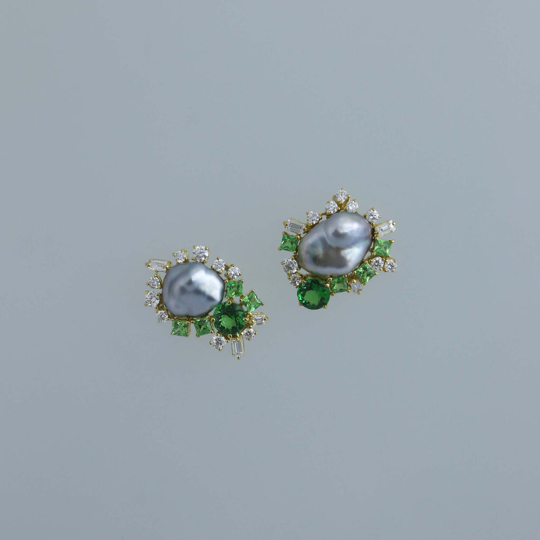 Silver Keshi and Tsavorite Fragment Earrings