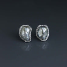 Load image into Gallery viewer, Silver Keshi Wave Pave Earrings
