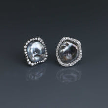 Load image into Gallery viewer, Mismatched Tahitian Keshi Wave Pave Earrings
