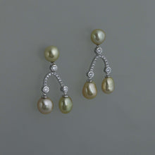 Load image into Gallery viewer, Golden Keshi White Wishbone Drop Earrings
