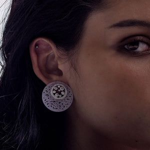 Lavender Jadeite Disc Diamond Earrings