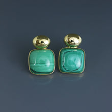 Load image into Gallery viewer, Malachite Cab Dome Earrings
