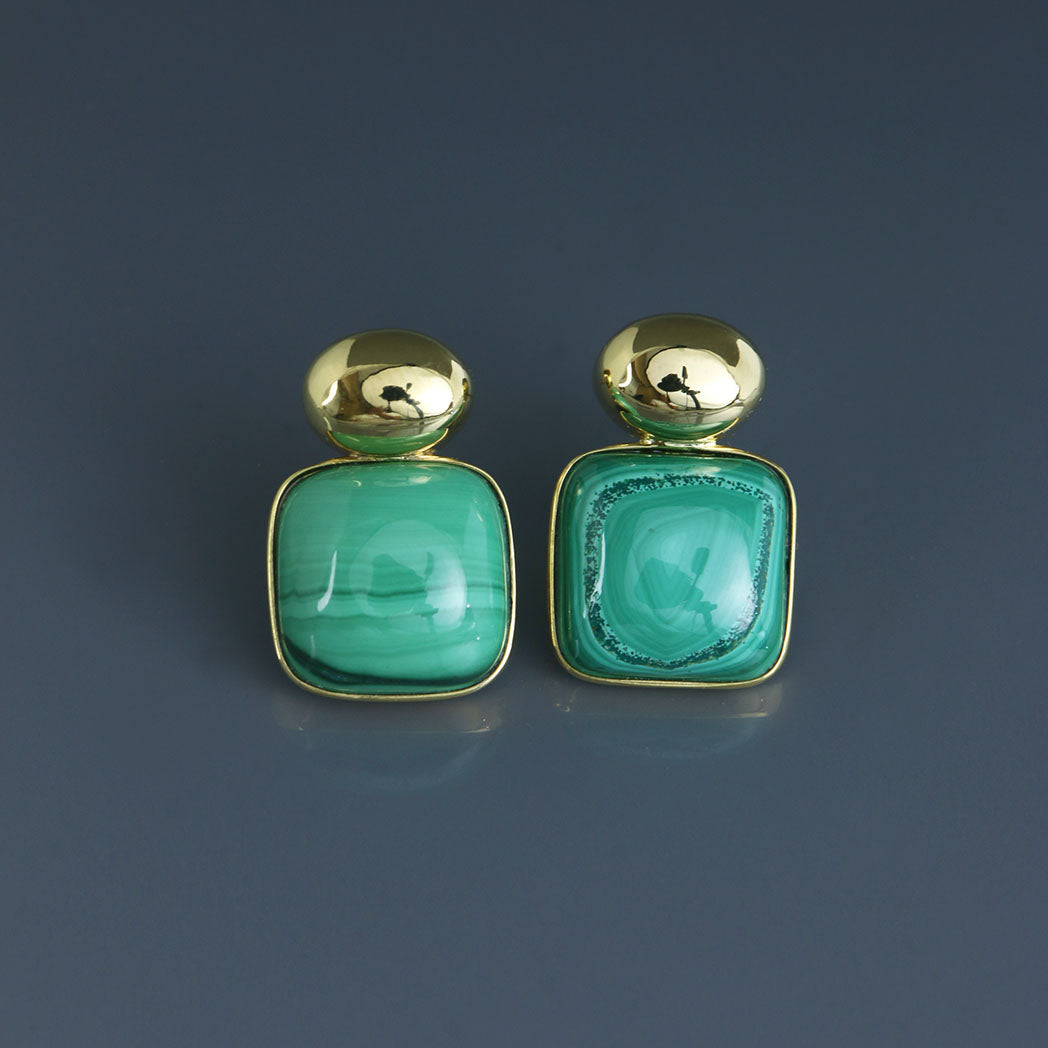 Malachite Cab Dome Earrings