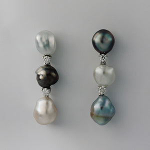 Mismatched Keshi Line Drop Earrings