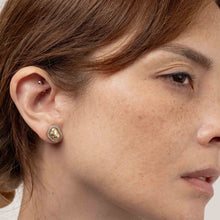 Load image into Gallery viewer, Mismatched Champagne and White Keshi Pearl Diamond Halo Stud Earrings
