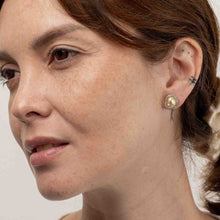Load image into Gallery viewer, Mismatched White and Champagne Keshi and Diamond Halo Stud Earrings
