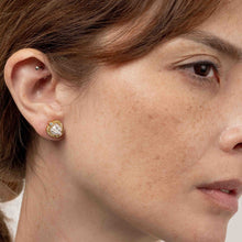 Load image into Gallery viewer, Mismatched Champagne and White Keshi Halo Bezel Earrings
