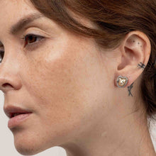 Load image into Gallery viewer, Mismatched Champagne and White Keshi Halo Bezel Earrings
