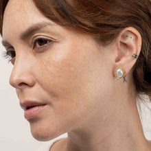 Load image into Gallery viewer, Mismatched Rosé Champagne and White Keshi Diamond Halo Bezel Earrings
