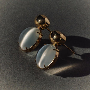 Cat's Eye Moonstone Cabochon Dome Earrings