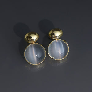 Cat's Eye Moonstone Cabochon Dome Earrings