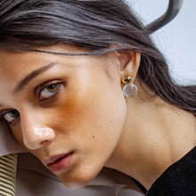 Load image into Gallery viewer, Cat&#39;s Eye Moonstone Cabochon Dome Earrings
