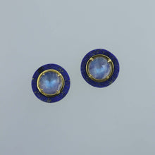 Load image into Gallery viewer, Rare Faceted Blue Moonstone Cabochon and Lapis Earrings

