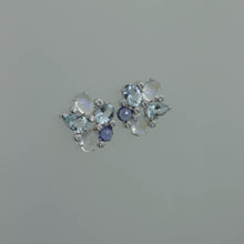 Load image into Gallery viewer, Moonstone, Aquamarine and Sapphire Wreath Earrings
