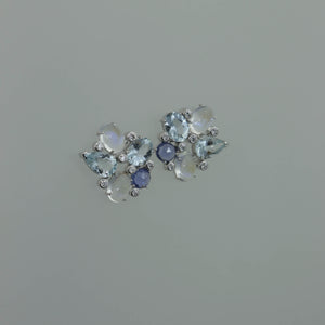 Moonstone, Aquamarine and Sapphire Wreath Earrings