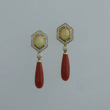 Load image into Gallery viewer, Opal Hex Earrings with Sardinian Coral Drops
