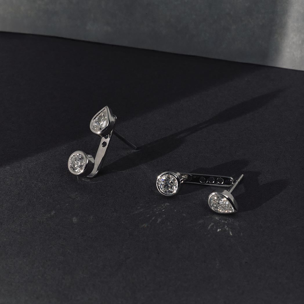 Pear and Round Diamond Over Under Earrings