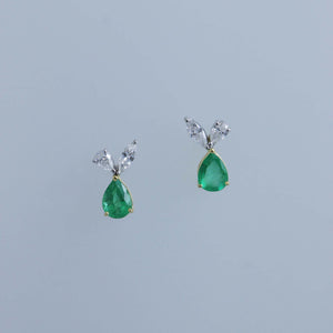 Pear Zambian Emerald and Diamond Leaf Earrings