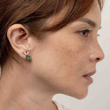 Load image into Gallery viewer, Pear Zambian Emerald and Diamond Leaf Earrings
