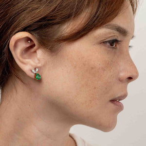 Pear Zambian Emerald and Diamond Leaf Earrings