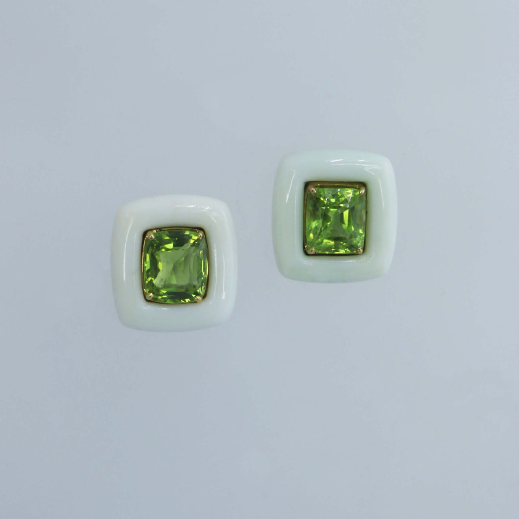 Olivine Peridot Earrings with Chrysoprase Frame