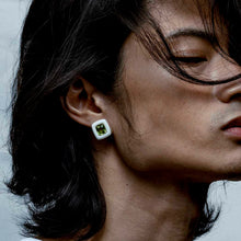 Load image into Gallery viewer, Olivine Peridot Earrings with Chrysoprase Frame
