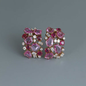 Pink Sapphire and Burmese Ruby Half Hoops