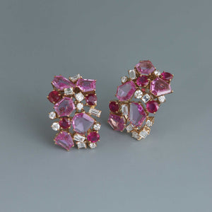 Pink Sapphire and Burmese Ruby Half Hoops