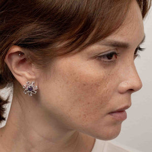 Rose Cut White and Blue Sapphire Star Earrings