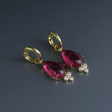 Load image into Gallery viewer, Rubellite Pear Cabochon Hoop Drops
