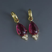 Load image into Gallery viewer, Rubellite Pear Cabochon Hoop Drops
