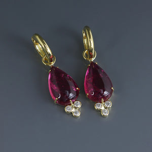 Rubellite Pear Cabochon Hoop Drops