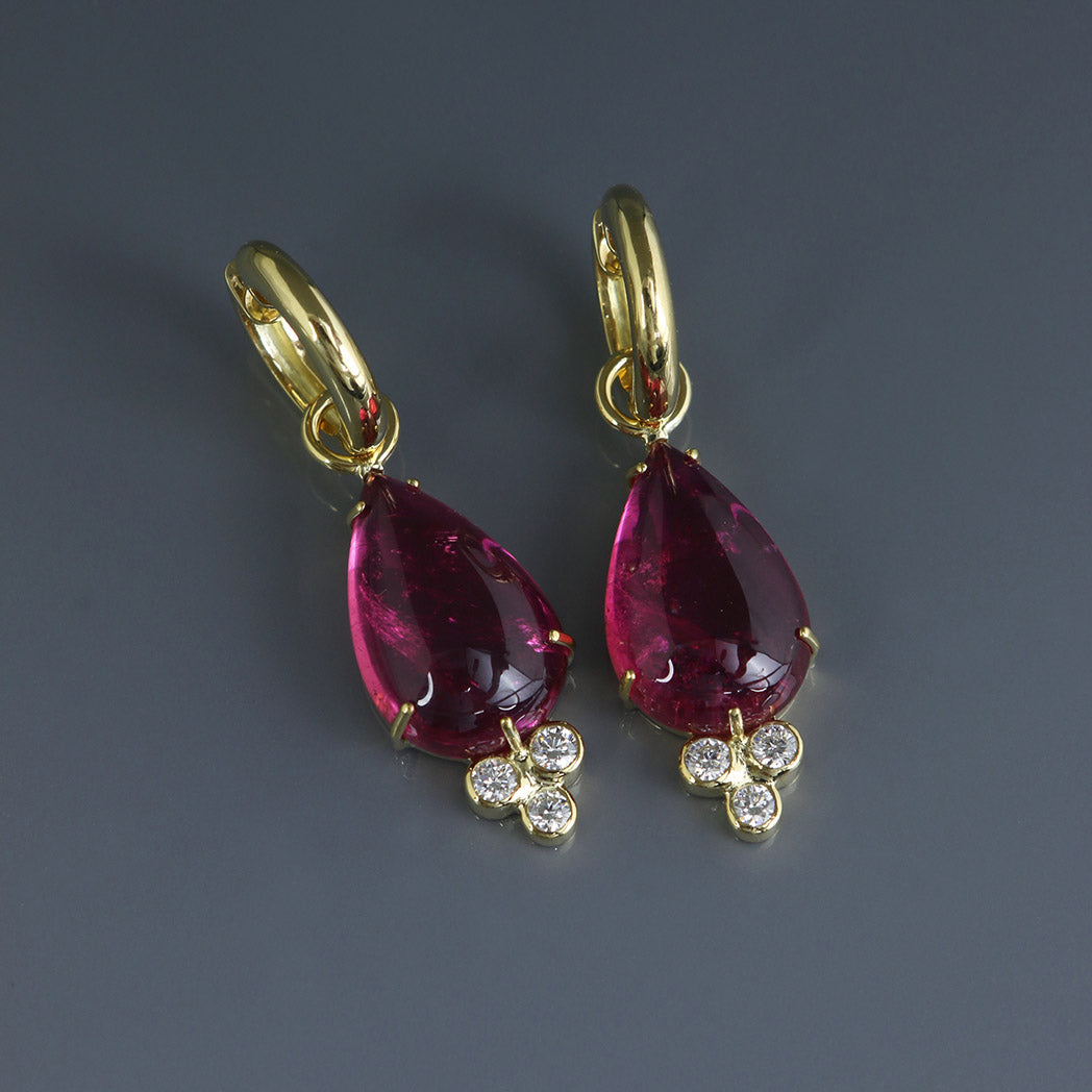 Rubellite Pear Cabochon Hoop Drops