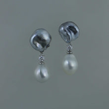 Load image into Gallery viewer, White and Tahitian Keshi Drop Earrings
