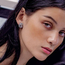 Load image into Gallery viewer, Silvery Tahitian Keshi Halo Earrings
