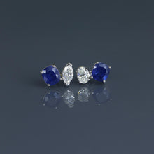 Load image into Gallery viewer, Royal Blue Sapphire Cushion and Mismatched Diamond Toi et Moi
