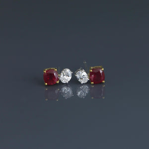 Burmese Ruby and Diamond Toi et Moi Earrings