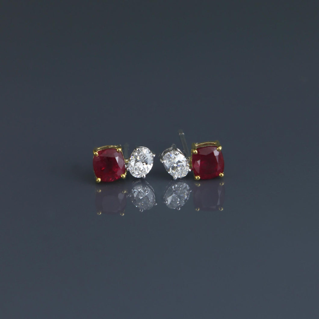 Burmese Ruby and Diamond Toi et Moi Earrings
