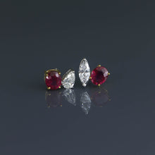 Load image into Gallery viewer, Burmese Ruby Oval and Mismatched Diamond Toi et Moi Earrings
