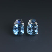 Load image into Gallery viewer, Blue Topaz and Moonstone Dome Earrings
