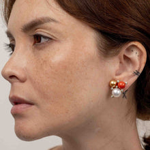 Load image into Gallery viewer, Coral, Golden and White South Sea Pearl Deco Trio Earrings
