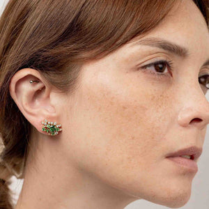 Mismatched Diamond and Tsavorite Fragment Earrings with Chrysoprase Drops