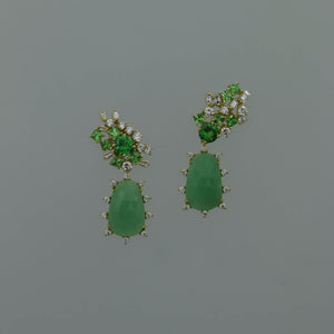 Mismatched Diamond and Tsavorite Fragment Earrings with Chrysoprase Drops