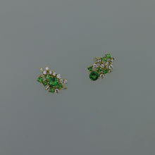 Load image into Gallery viewer, Mismatched Diamond and Tsavorite Fragment Earrings with Chrysoprase Drops
