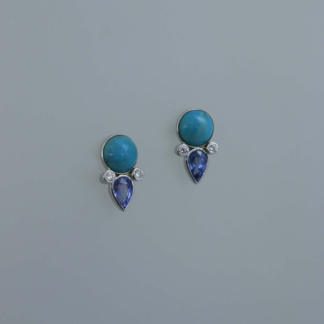 Turquoise and Blue Sapphire Bezel Earrings