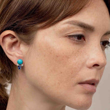 Load image into Gallery viewer, Turquoise and Blue Sapphire Bezel Earrings
