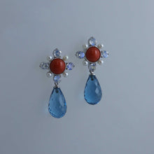 Load image into Gallery viewer, Sardinian Coral, Moonstone and Topaz Briolette Earrings
