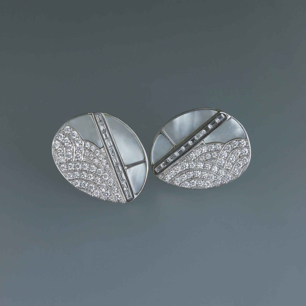 Mother of Pearl and Diamond Pave Curve Earrings