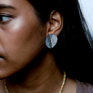 Mother of Pearl and Diamond Pave Curve Earrings